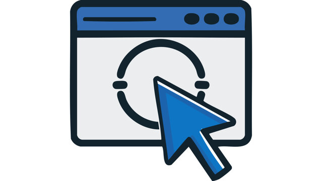 Web refresh reload icon with cursor clicking illustrated in flat design digital interface concept vector