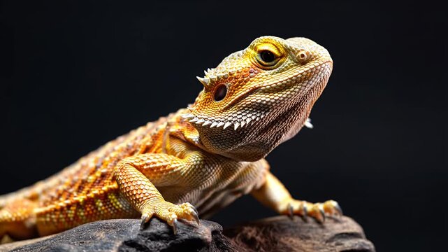 Colorful bearded dragon lizard perched on a log
