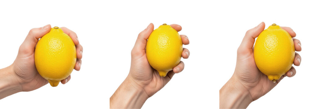 Hand holding a lemon Citrus limon citrus fruit Lim&oacute;n Citron Zitrone vitamin C rich organic juicy yellow fruit farm fresh produce health booster nutrition tart sour fruit stock photography