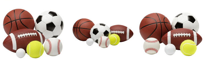 Set of Various Sports Balls - Equipment for Football, Soccer, and Basketball Athletics and Team Competitions - Isolated Sports Gear Collection PNG