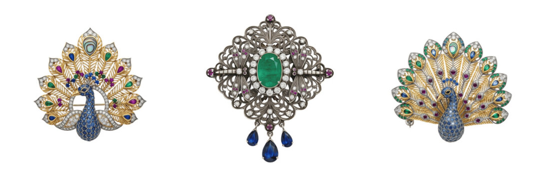 Antique Silver Brooch with Green Gemstone - Vintage Jewelry Accessory for Fashion Design, Luxury Retail, and Heirloom Style Concepts - Isolated Jewel PNG Image