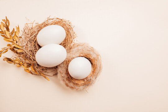 Stylized Display Of Eggs Nestled In Woven Baskets With Gentle Shading And Harmonious Design