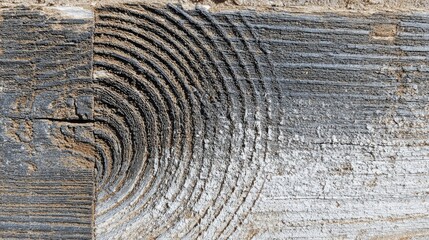 Fototapeta premium Weathered wooden surface displays prominent growth rings and grain texture in detail