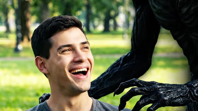 Terrifying Demon Lurking Behind Man