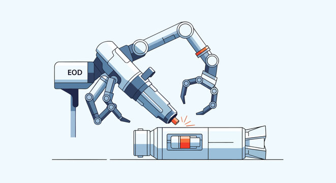 Advanced robotic arm precisely manipulates a component, symbolizing efficient automation and advanced manufacturing processes in a high-tech industrial environment