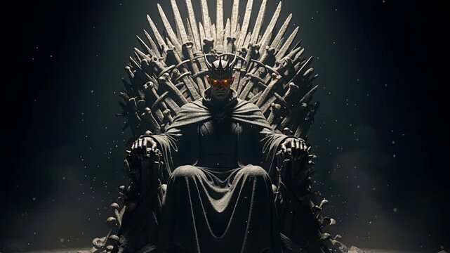 Silent monarch on cold throne. An ancient ruler in shadowy chamber