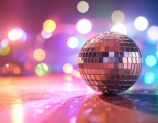 Obraz premium Disco ball reflecting colorful party lights background