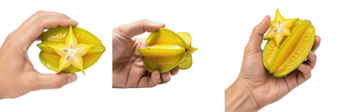 Hand holding star fruit - Averrhoa carambola (Carambola / Carambole) - Fresh Organic Tropical Fruit - Healthy Vegan Snack - Natural Sweetness - High Quality Stock Photo Image - Premium Fruit Photograp