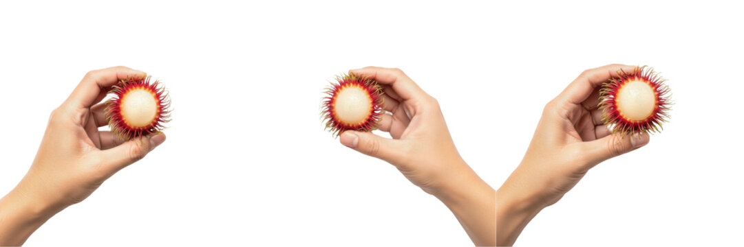 Hand holding peeled rambutan - Nephelium lappaceum (Rambut&aacute;n / Ramboutan) - Fresh Organic Tropical Fruit - Healthy Vegan Snack - Natural Sweetness - High Quality Stock Photo Image - Premium Fruit Phot
