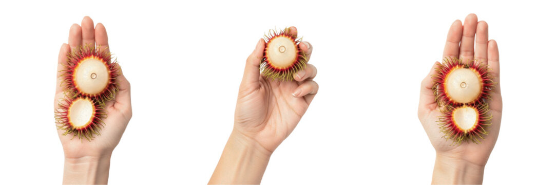 Hand holding rambutan - Nephelium lappaceum (Rambut&aacute;n / Ramboutan) - Fresh Organic Tropical Fruit - Healthy Vegan Snack - Natural Sweetness - High Quality Stock Photo Image - Premium Fruit Photography