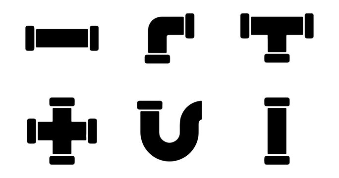 Set of pipe fittings and plumbing icons, vector illustration