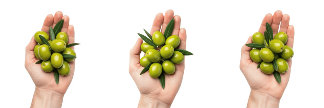 Hand holding green olives - Olea europaea (Aceituna / Olive) - Fresh Organic Tropical Fruit - Healthy Vegan Snack - Natural Sweetness - High Quality Stock Photo Image - Premium Fruit Photography - Han