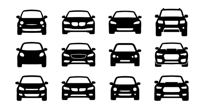 Set of various car front view icons, vector illustration