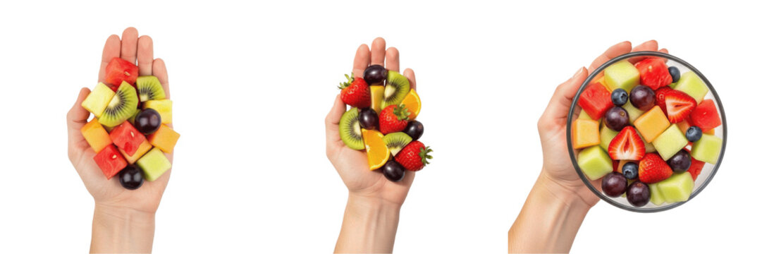 Hand holding fruit pieces in palm - Fructus (Fruta / Fruit) - Fresh Organic Tropical Fruit - Healthy Vegan Snack - Natural Sweetness - High Quality Stock Photo Image - Premium Fruit Photography - Hand
