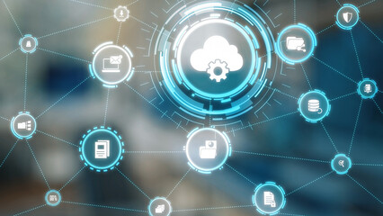 Naklejka premium Concept design of managing online documents with cloud storage, digital file management, and secure sharing. Online documents improve workflow, online documents enhance security. Gist