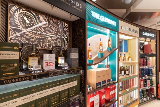 Single malt scotch whiskey branded shelves