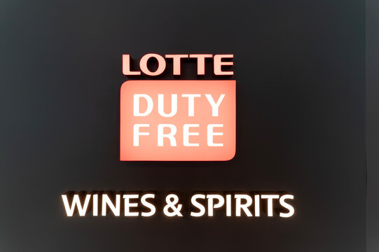 Close up shot of Lotte Duty Free sign at Changi Airport