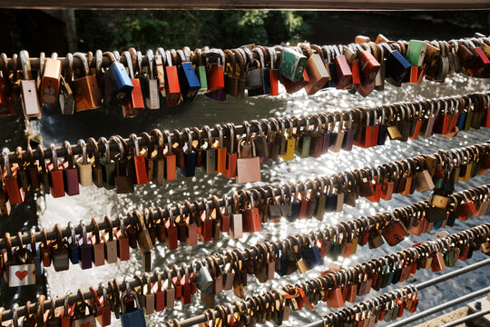 railing full of locks placed there by couples 