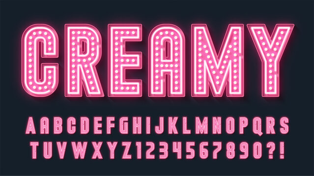 Bright light show alphabet, marquee circus, fairy LED lamps letters and numbers.