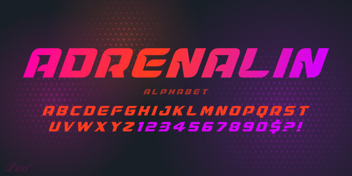 Racing dynamic alphabet design, letters and numbers for logo. Vector characters.