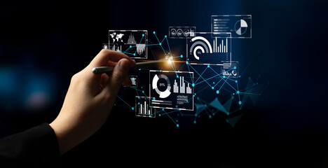 Obraz premium Big data and analytics support real-time insights, predictive modeling, and data-driven decisions for business intelligence and growth. Latch