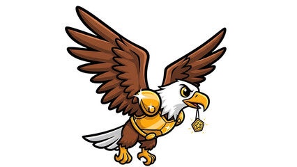 Fototapeta premium Cartoon eagle in mid-flight with wings spread, holding a whisk cut out on png. ai generated isolated on a transparent background