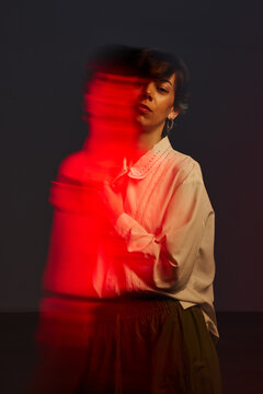 Movement and expression in a studio setting with bright colors