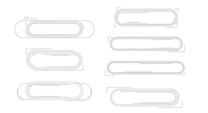 Set of simple outlined empty rounded rectangle frames and text boxes in line art style, isolated white background.