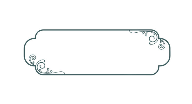 Elegant rectangular frame with rounded corners and ornate teal swirl decorations on an isolated white background.
