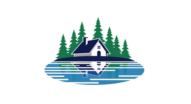 Lake House, Cabin, Waterfront, Vector Icon, Eco Friendly, Nature Retreat, Isolated