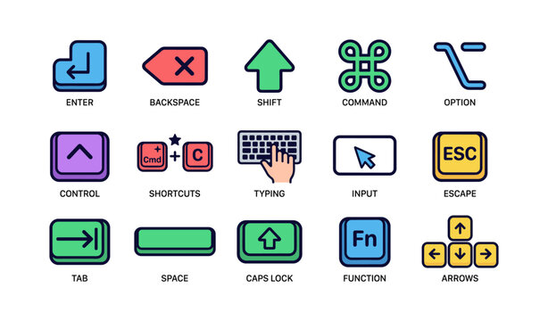 Keyboard key icons arranged in a grid on white background