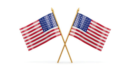 Obraz premium two american flags crossed on white background for usa patriotic celebration