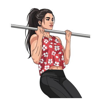 Woman doing pull-ups on a bar, fitness, strength training, exercise