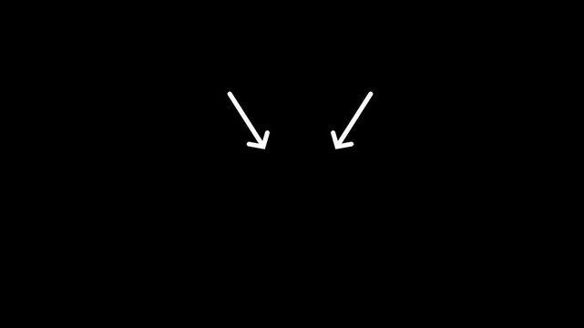 Set of animated white arrow overlays including hand-drawn chalk doodles and dashed directional pointers. Motion graphics of arrow concept