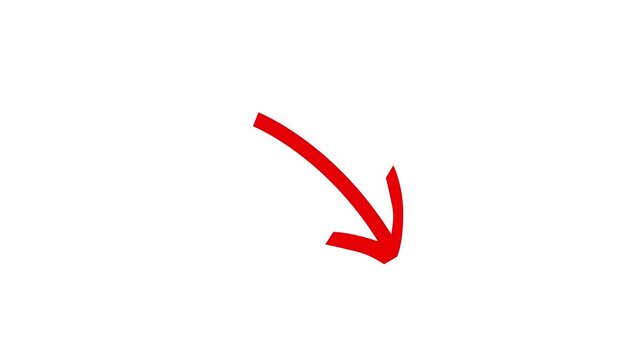 A vibrant, hand-drawn red arrow points diagonally downward against a clean. Motion graphics of arrow concept