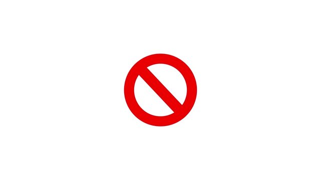 Animated red prohibition sign with a diagonal line over a black background, representing forbidden actions. Motion graphics of prohibition concept