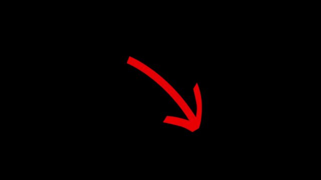 A vibrant, hand-drawn red arrow points diagonally downward against a clean. Motion graphics of arrow concept