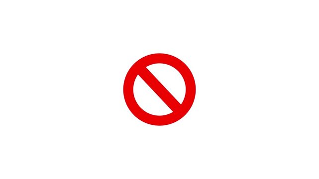 Animated red prohibition sign with a diagonal line over a black background, representing forbidden actions. Motion graphics of prohibition concept