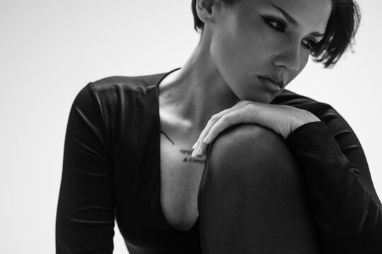 Black and White Woman's Portrait in a Studio Setting
