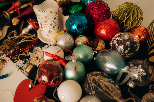 Colorful Christmas Baubles and Holiday Decorations