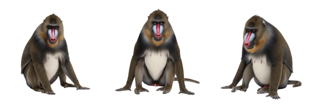 Colorful Mandrill Monkey - Mandrillus sphinx - Mandrill - Mandril - Vibrant Primate SEO Title - Blue and Red Faced Monkey in Tropical Rainforest Wildlife Photography - Exotic African Wildlife Portrait