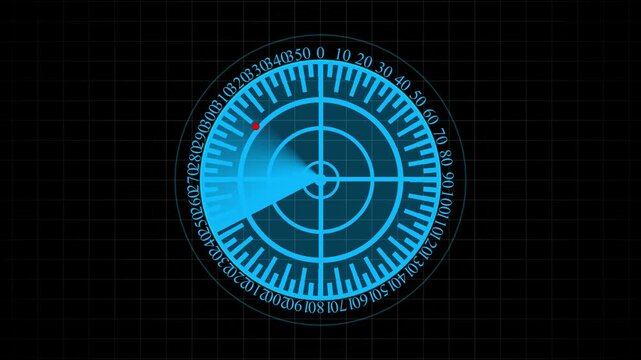 Blue Radar Screen Display with Target and Grid sonar detection