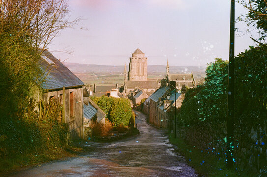 View down a hill of an authentic French village, Rochefort-en-Terre.