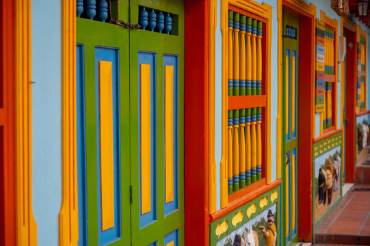 Colorful Traditional House Front In Guatape Street