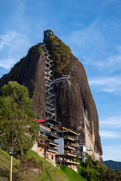 Majestic La Piedra Del Pe&Atilde;&plusmn;ol Rising Above Green Hill With Stair