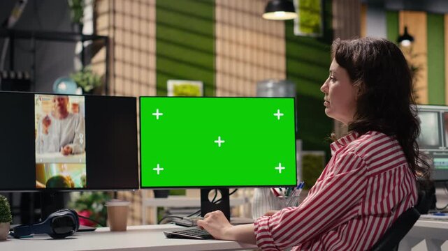 Chroma key next to reels video content on social media platforms, production specialist boosting marketing and branding. Current media trends and monetization insights, advertising.