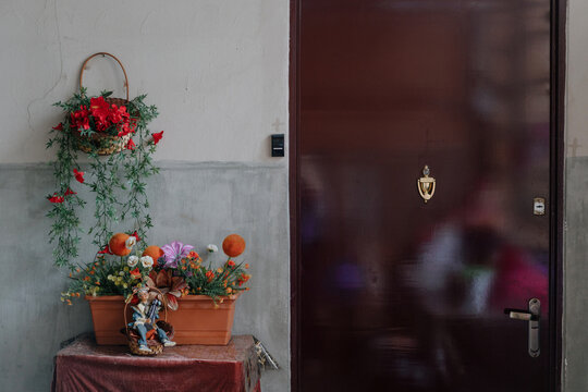 Decorative Flowers Beside Residential Doorway