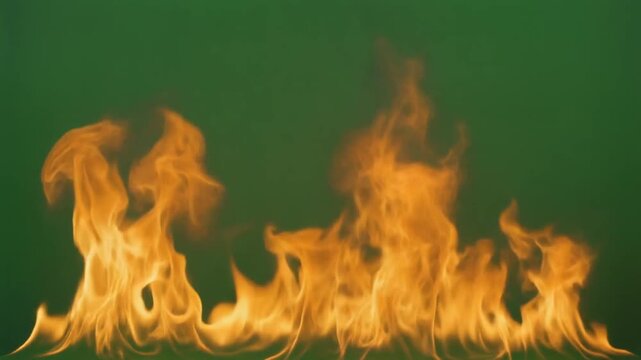 Flames burning on green background.