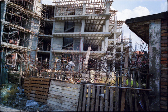 Construction site with a house