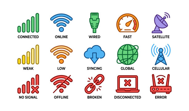 Connectivity icons depicting network status and signal symbols